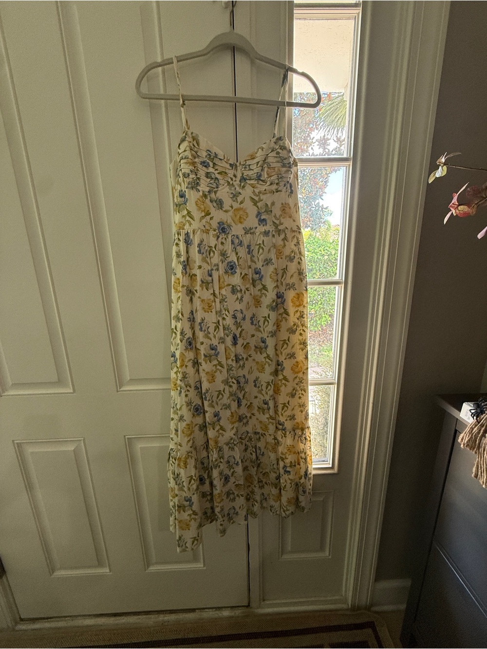 Astr Floral Mini Dress in Cream with Blue & Yellow Blooms
